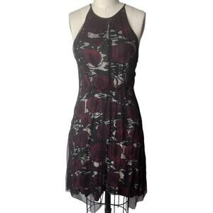 W Julienne By Weston Wear Mesh over Floral Fit and Flare Dress Medium